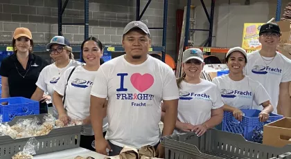 Fracht employees at the food bank
