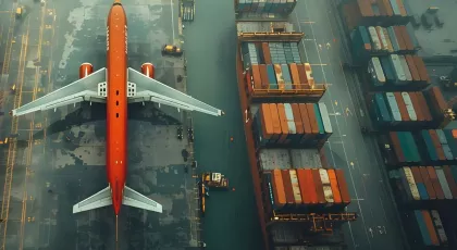 Airplane flying over boats