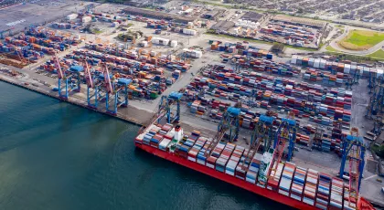 Port with shipping vessel