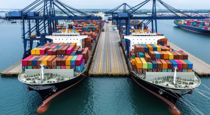 Two vessels docked at the port
