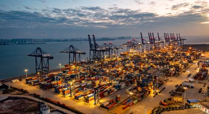 Cargo containers at a dock