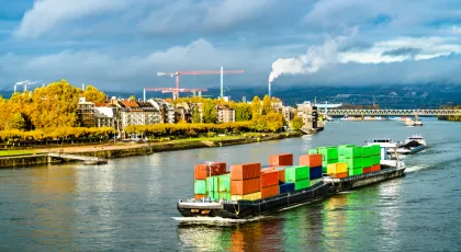 Cargo ship on river