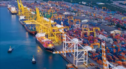 Freight containers at a port
