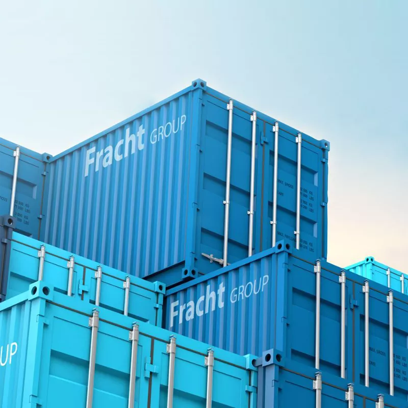 An image of several Fracht shipping containers