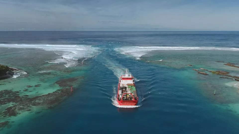 Freight truck in the water